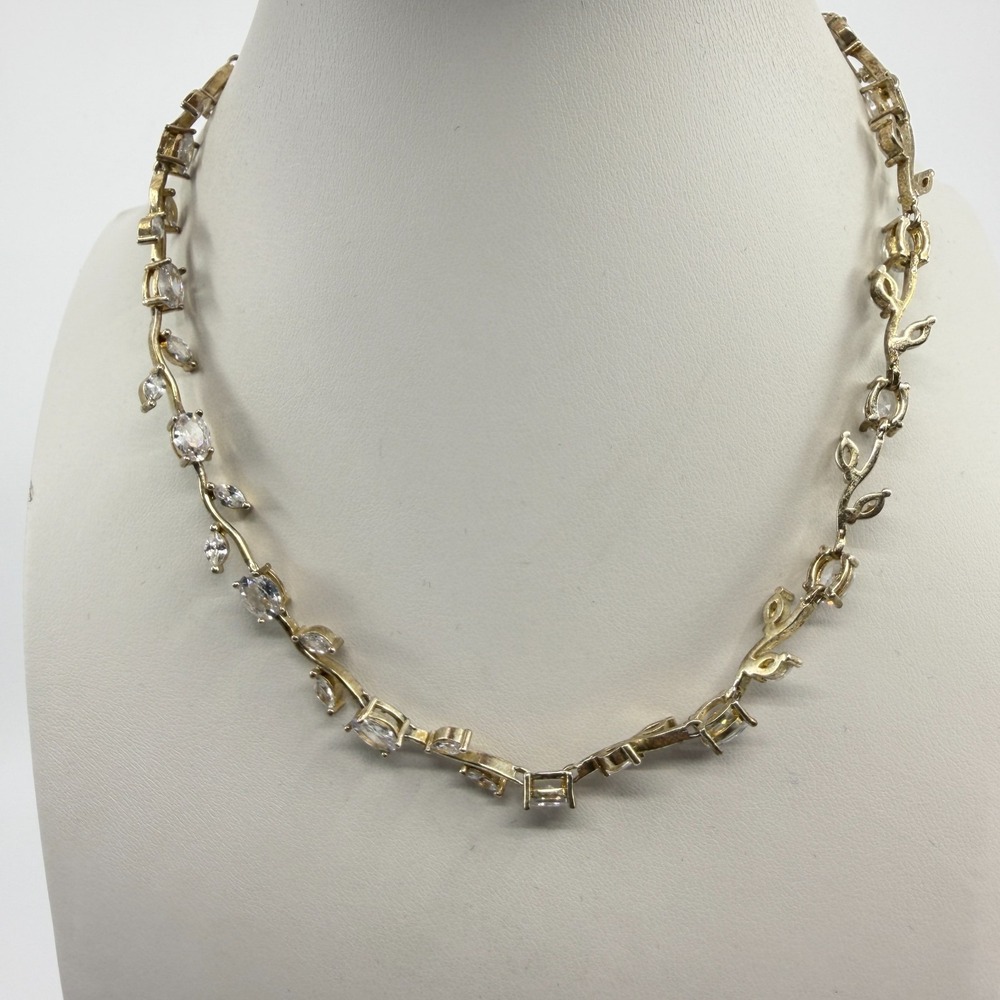 Elegant Crystal Vine Statement Necklace Gold Tone Boho Wedding Prom Layering 90s